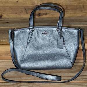 Coach Mini Kelsey Metallic Blue Leather Satchel Crossbody Bag